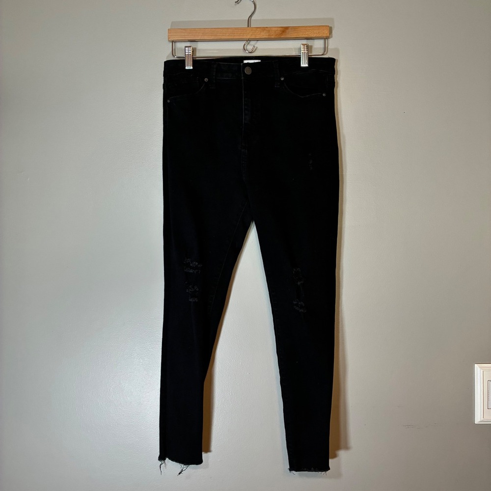 Simple Society Black Distressed Skinny Jeans High Rise Raw Hem Size 11/30
